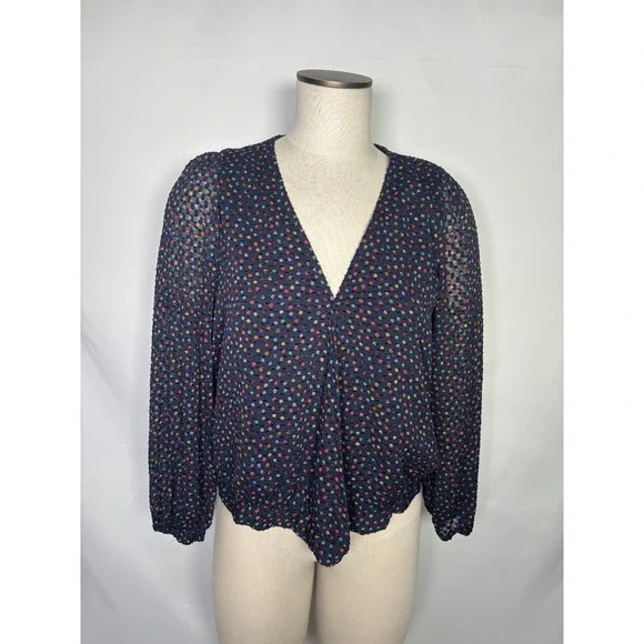 Madewell Womens Medium Top Lyric Wrap Top In Sugar Dot Balloon Sleeve Blouse - Picture 2 of 14